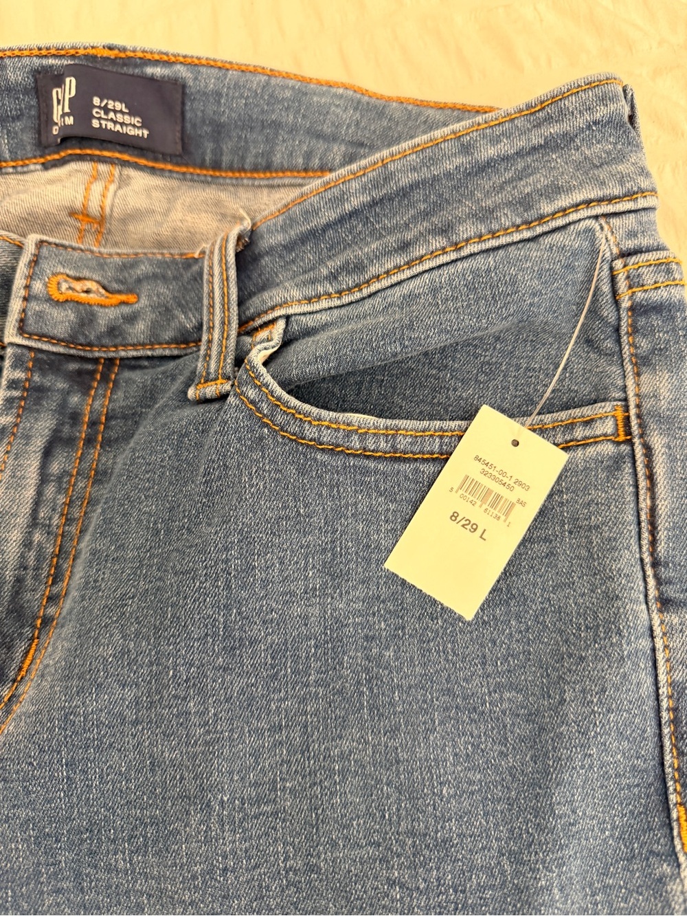 GAP Denim Straight Jeans in Light Blue with Orange Stitching
